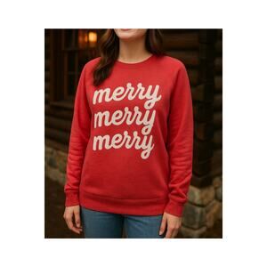 Alternative Apparel "Merry Merry Merry" Red Christmas Sweatshirt Size XL